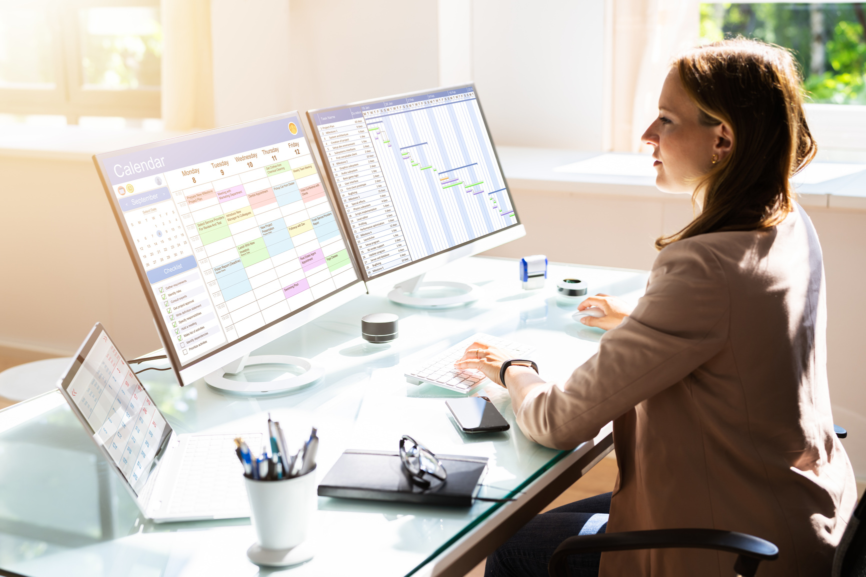 Woman Working On Calendar Agenda Schedule